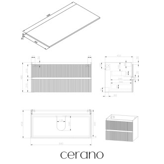 CERANO - Koupelnová skříňka Carole - bílá matná rýhovaná + deska pod umyvadlo Navira Slim - 18 mm - 100x49,8x46 cm
