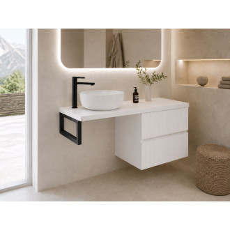 CERANO - Koupelnová skříňka Carole - bílá matná rýhovaná + deska pod umyvadlo Navira Pro - 36 mm + konzole černá - 160x51,6x46 cm