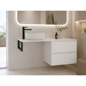 CERANO - Koupelnová skříňka Carole - bílá matná rýhovaná + deska pod umyvadlo Navira Slim - 18 mm + konzole černá - 160x49,8x46 cm