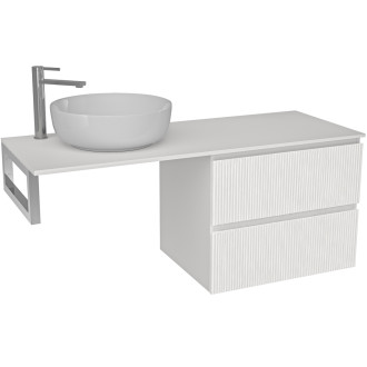 CERANO - Koupelnová skříňka Carole - bílá matná rýhovaná + deska pod umyvadlo Navira Slim - 18 mm + konzole chrom - 120x46x49,8 cm