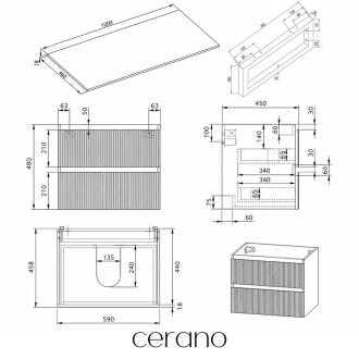 CERANO - Koupelnová skříňka Carole - bílá matná rýhovaná + deska pod umyvadlo Navira Slim - 18 mm + konzole chrom - 120x46x49,8 cm