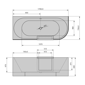 PORTAS L asymetrická vana s dvířky, 170x75x60cm, bílá