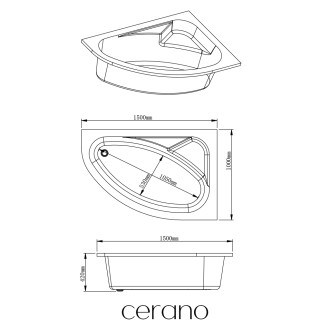 CERANO - Vana akrylátová Leona - asymetrická - pravá - bílá - 150x99,5x42 cm
