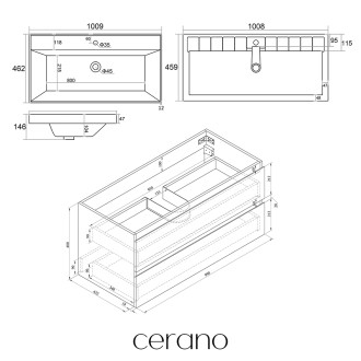 CERANO - Koupelnová skříňka Carole - bílá matná + keramické umyvadlo Viano - bílá lesklá - 100,9x53x46,4 cm