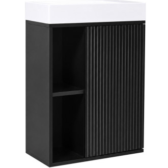 CERANO - Umyvadlová skříňka pro WC Sofia - černá matná + umyvadlo z lit. mramoru Sofia - bílá matná - 50x70x25 cm