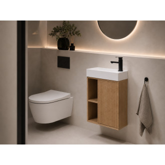 CERANO - Umyvadlová skříňka pro WC Sofia - dub medový + umyvadlo z lit. mramoru Sofia - bílá lesklá - 50x70x25 cm