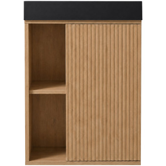 CERANO - Umyvadlová skříňka pro WC Sofia - dub medový + umyvadlo z lit. mramoru Sofia - černá matná - 50x70x25 cm