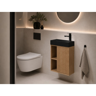 CERANO - Umyvadlová skříňka pro WC Sofia - dub medový + umyvadlo z lit. mramoru Sofia - černá matná - 50x70x25 cm