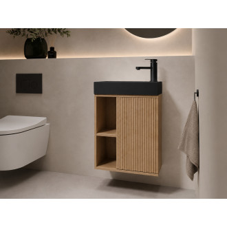 CERANO - Umyvadlová skříňka pro WC Sofia - dub medový + umyvadlo z lit. mramoru Sofia - černá matná - 50x70x25 cm