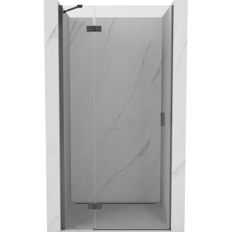 Sprchové dveře Mexen Mist-H s levými panty 90 cm, průhledné, kartáčovaná pistolově šedá - 8A5-090-000-66-00-L