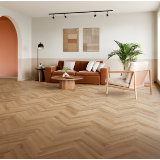 Laminátová podlaha Berry Alloc Wave Herringbone knotty caramel 50,4x8,4 cm 62003103