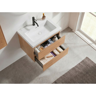 CERANO - Koupelnová skříňka Carole - dub medový + umyvadlo z lit. mramoru Ovo - bílá lesklá - 55,5x53x46,5 cm