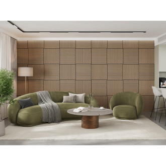 Akustický nástěnný panel Mexen Linea 15 60 x 60 cm (4 ks), plsť 9 mm, technická dýha, bělený dub - S110-60607-15-040