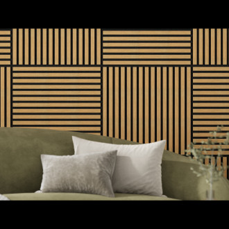 Akustický nástěnný panel Mexen Linea 15 60 x 60 cm (4 ks), plsť 9 mm, technická dýha, klasický dub - S110-60607-15-041