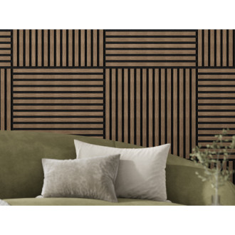 Akustický nástěnný panel Mexen Linea 15 60 x 60 cm (4 ks), plsť 9 mm, technická dýha, tmavý ořech - S110-60607-15-044
