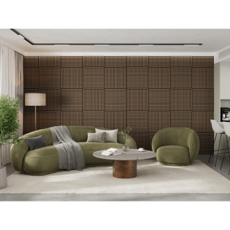 Akustický nástěnný panel Mexen Linea 15 60 x 60 cm (4 ks), plsť 9 mm, technická dýha, tmavý ořech - S110-60607-15-044