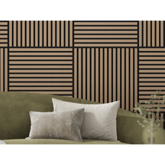 Akustický nástěnný panel Mexen Linea 15 60 x 60 cm (4 ks), plsť 9 mm, technická dýha, světlý ořech - S110-60607-15-047