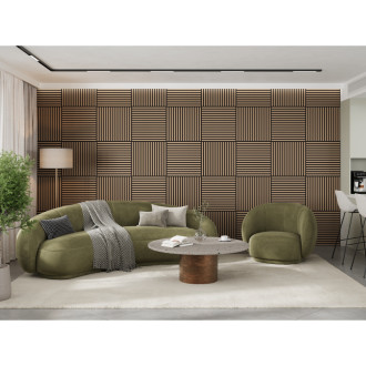 Akustický nástěnný panel Mexen Linea 15 60 x 60 cm (4 ks), plsť 9 mm, technická dýha, světlý ořech - S110-60607-15-047