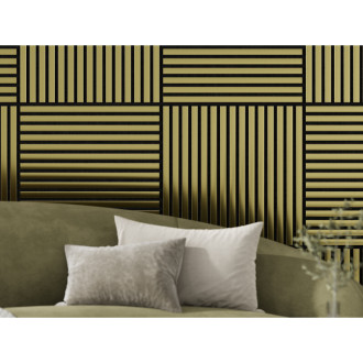 Akustický nástěnný panel Mexen Linea 15 60 x 60 cm (4 ks), plsť 9 mm, technická dýha, zlatá - S110-60607-15-057