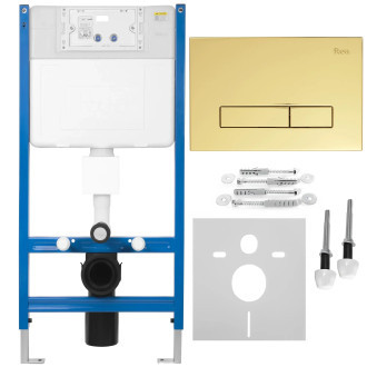 Rea Podomítkový WC systém K011A-Q + tlačítka I Brush Gold KPL-E9560
