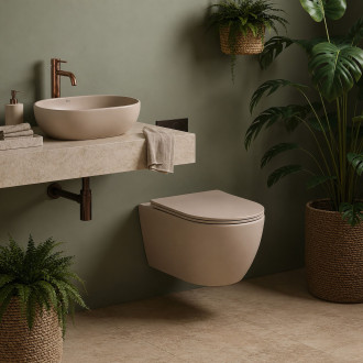 Sada Závěsné WC Focus + Umyvadlo na Desku Rea Focus Taupe