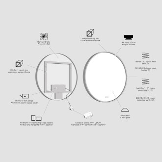 Nimco Bílé kulaté LED zrcadlo pr. 700 mm se dvěma dotykovými senzory ZPB 28001RVX-05