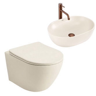 Sada Závěsné WC Focus + Umyvadlo na Desku Rea Focus Creme