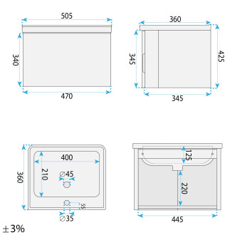 Koupelnová skříňka s umyvadlem Rea DB85-50-1 Orio Dark 50cm