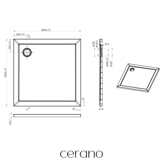 CERANO - Sprchová vanička čtvercová Brio - SMC/minerální kompozit - strukturovaná bílá - 100x100x4 cm