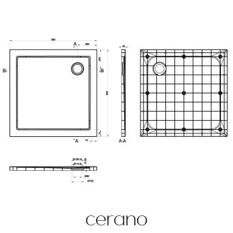 CERANO - Sprchová vanička čtvercová Brio - SMC/minerální kompozit - strukturovaná bílá - 90x90x4 cm