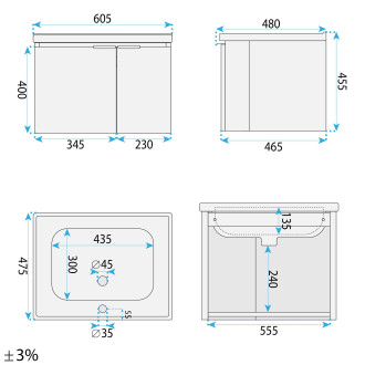 Sestava koupelnového nábytku s umyvadlem Nova DB06-60 60cm