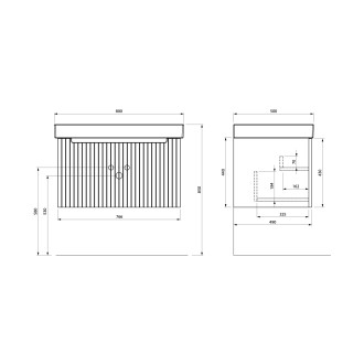 NELIO STRIP umyvadlová skříňka 76,5x44x49cm, 1x zásuvka, agila