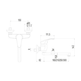 Sonáta dřezová baterie nástěnná 150 mm s ramínkem plochým rovným 300 mm CB30206N