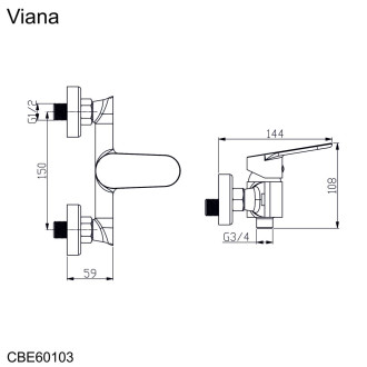 Mereo Viana sprchová baterie nástěnná 150 mm bez příslušenství CBE60103