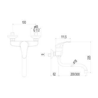 Mereo Sonáta dřezová baterie nástěnná 100 mm s ramínkem CB301A01N