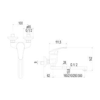 Sonáta dřezová baterie nástěnná 100 mm s ramínkem plochým rovným 300 mm CB302A06N