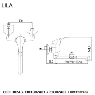 Mereo Dřezová nástěnná baterie, Lila, 100 mm, s ramínkem plochým rovným 180 mm, chrom