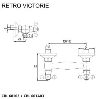 Mereo Retro Viktorie sprchová baterie nástěnná 150 mm bez příslušenství CBL60103