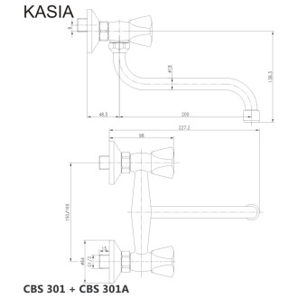 Mereo Kasia dřezová baterie nástěnná 150 mm, s ramínkem trubkovým 200 mm CBS301