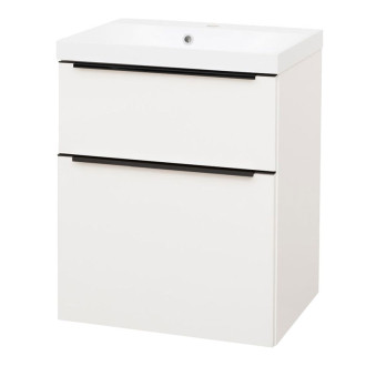 Mailo koupelnová skříňka s umyvadlem z lit mramoru, 610x750x476 bílá, lesklá,černé CN510MB