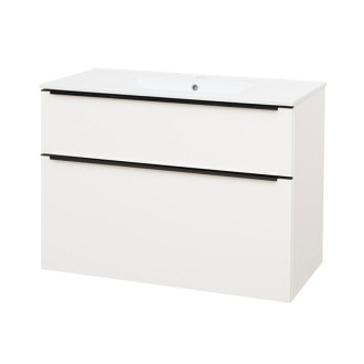 Mailo, koupelnová skříňka s umyvadlem, 1010x720x476 mm, bílá, lesklá, černé madlo CN512B