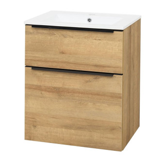 Mailo, koupelnová skříňka s umyvadlem, 610x720x476 mm,dub Riviera, černé madlo CN520B