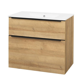 Mailo, koupelnová skříňka s umyvadlem, 810x720x476 mm, dub Riviera,černé madlo CN521B