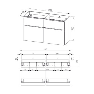 Mereo Mailo, koupelnová skříňka 120 cm, dub Riviera, černé madlo