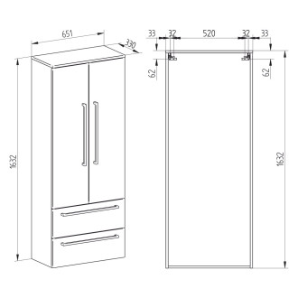 Mereo Bino, koupelnová skříňka vysoká, dvojitá 163 cm, dub Arlington