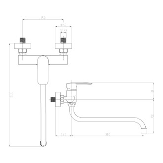 Mereo Dřezová nástěnná baterie, Pego, 150 mm, s ramínkem trubkovým ø 18 mm - 300 mm, chrom