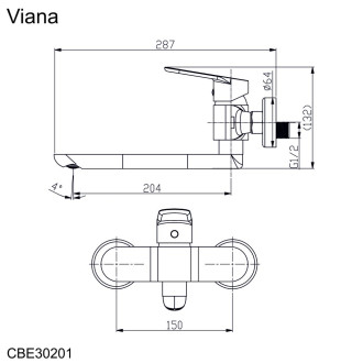 Mereo Viana dřezová baterie nástěnná 150 mm s ramínkem plochým rovným 200 mm CBE30201