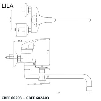 Mereo Lila nástěnná baterie do byt. jádra 100 mm bez příslušenství CBEE602A03