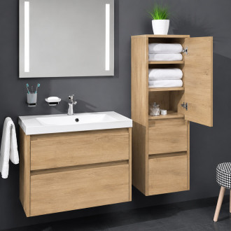 Mereo Opto koupelnová skříňka vysoká 125 cm, levé otevírání, dub Riviera