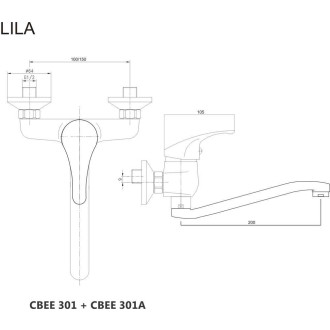 Mereo Lila dřezová baterie nástěnná 100 mm s ramínkem plochým vyhnutým 210 mm CBEE301A